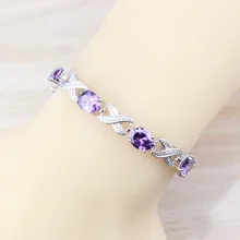 925 пробы серебряные ювелирные изделия натуральный фиолетовый камень CZ кристалл звено цепи браслет для женщин свадебный модный костюм
