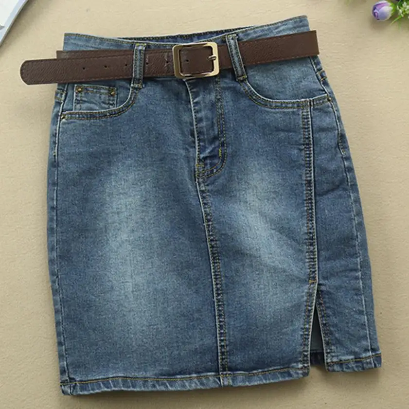 Женская джинсовая юбка с высокой талией размера плюс 4XL, посылка на бедра, джинсовая мини-юбка в винтажном стиле - Цвет: blue