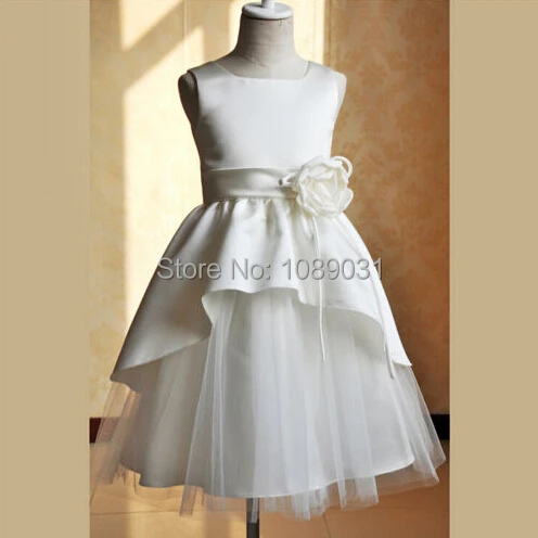2015 New Real Flower Girl Dress with Flower Party Pageant Communion Dress Little Girls Kids/Children Dress for Wedding Bridal