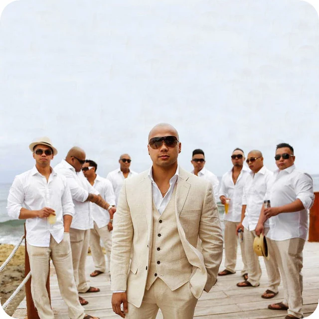 Men Linen Pants Men Linen Suits Beige Piece Linen Beach Wedding