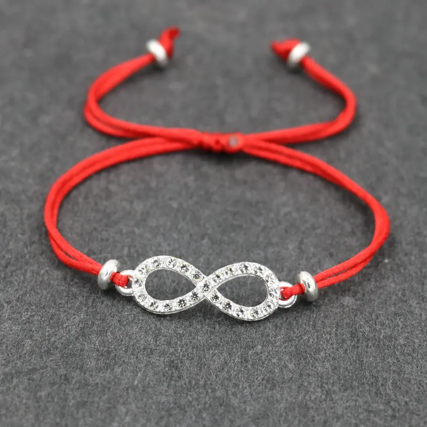 

Fashion CZ Silver Color Digital 8 Infinity Bracelet For Women Men Thin Red Black Thread Rope Braiding Charm Bracelets Jewelry