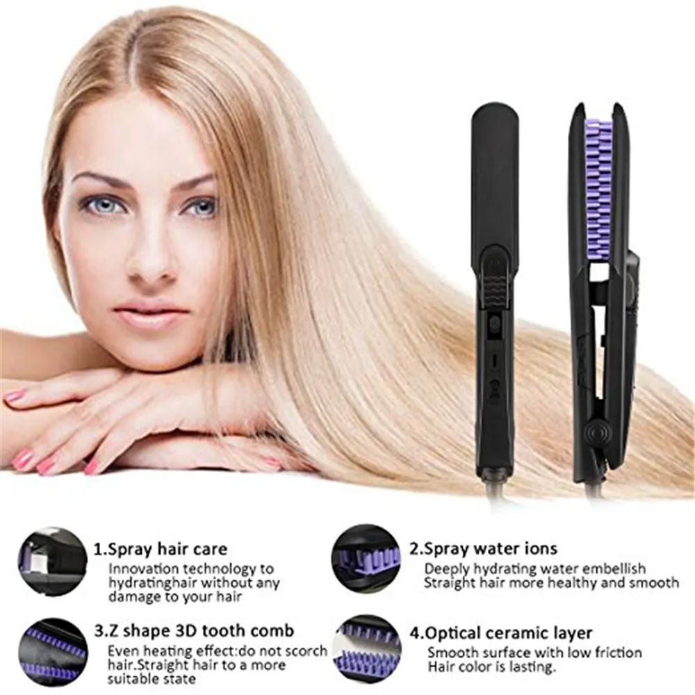 

UKLISS Steam Hair Straightener Brush Ceramic Flat Iron Professional Electric Hair Comb Fast Hair Straightening Styling Tool