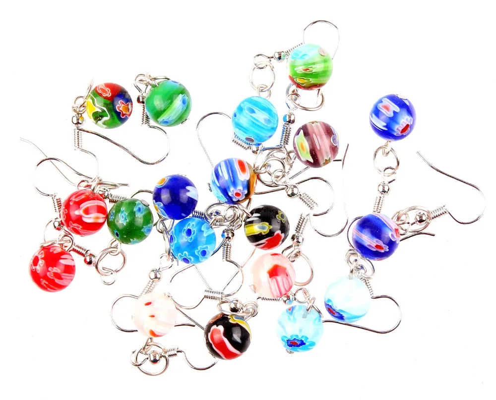 

Wholesale Lots 8pairs Mix Color Hand-made Murano Glass Women's Romatic Silver Plated Elegant Classic Dangle Flowers Earrings