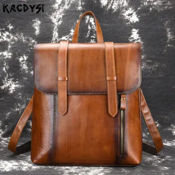 

Handmade Genuine Leather Hand Colored Men's Backpack Cowhide Retro Trend Large Capacity Man Computer Notebook School Bag Daypack