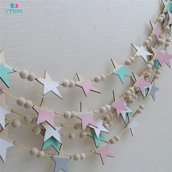 

DIY Baby Bedroom Decoration Cute Wooden Pacifying Toys Cartoon Stars Wall Hanging Kid's Room Decoration Background Bedding Set