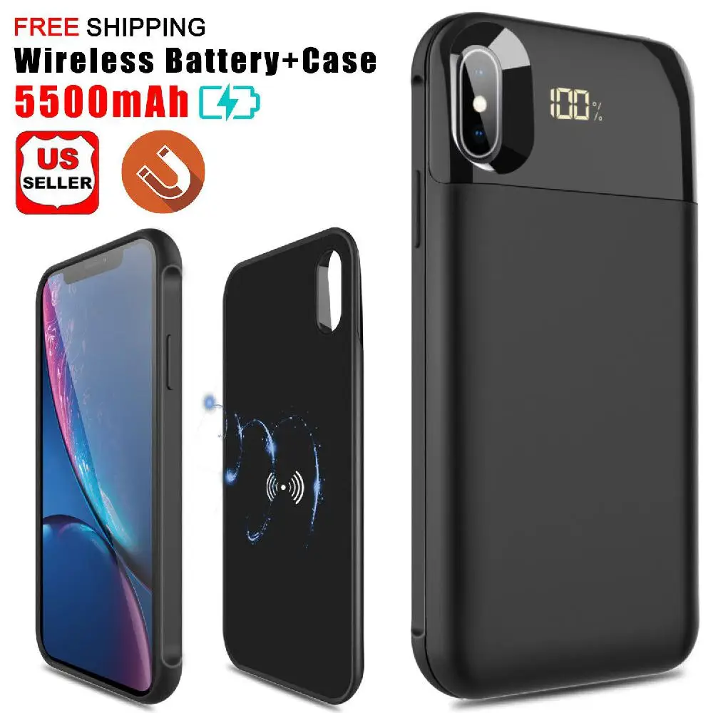 For iPhone X/XR/XS/XS Max Qi Wireless Charging Battery Case Power Bank Charger Case