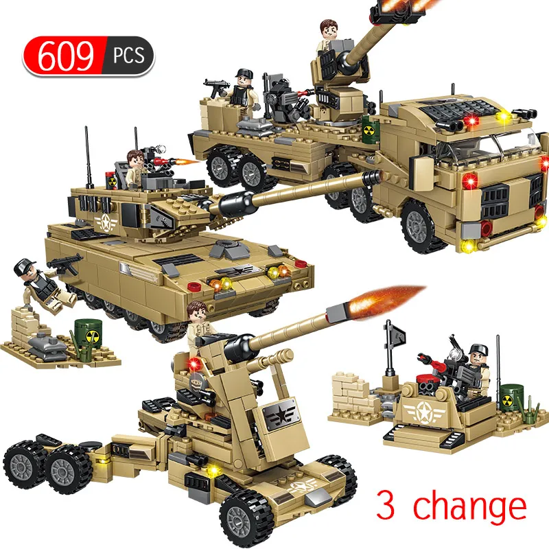 

609PCS Military Tank Fighter Shell Truck Building Blocks Compatible Legoingly Army City Swat Police Weapons Bricks Toys For Boys