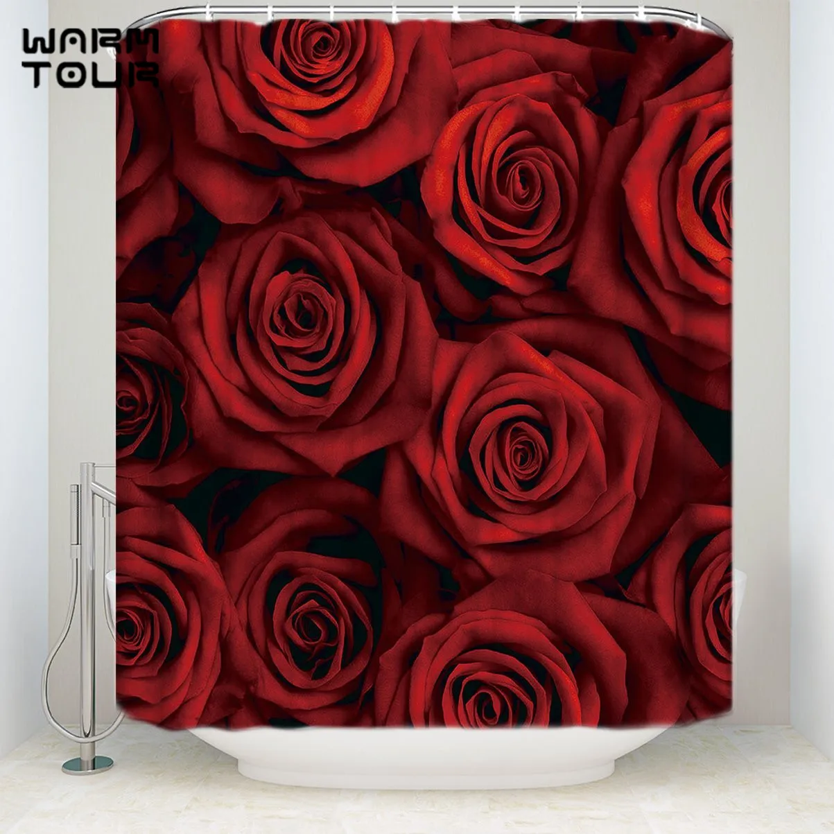 Bath Shower Curtains Home Decorative Mordern Contemporary Red Rose Mildew resistant Bathroom