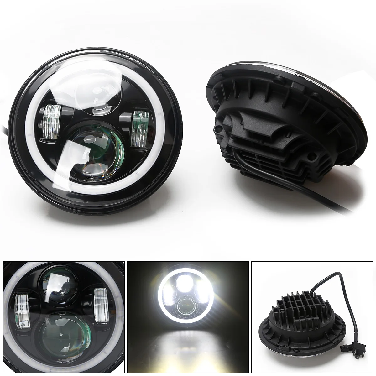 

2pcs 7 Inch 58W 3600LM Round LED Headlights Modified Head Lamp with White Halo Ring Angle Eye for Jeep / SUV