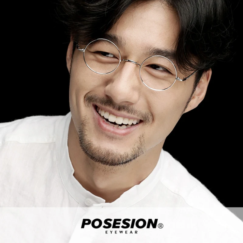 

POSESION Optical Eyeglasses Frame Men Women Retro Round Titanium Computer Glasses Spectacle Frame For Clear Lens Male PS9087