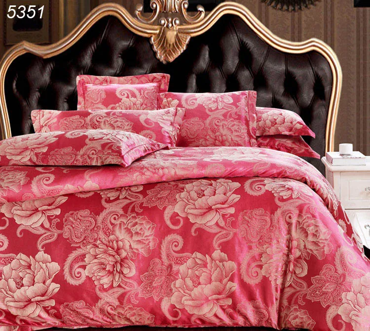 Cherry red silk bed set 4pcs bed clothes satin duvet cover cotton bed sheet satin pillowcases
