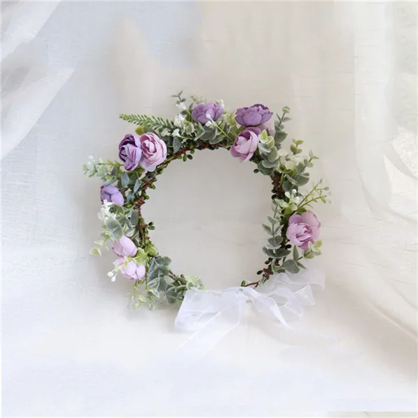 CC Garland Wreath Crown Hairbands Handmade Wedding Hair Accessories For Women Bridal Bridesmaids Girls Seaside Rose mq046 - Окраска металла: purple