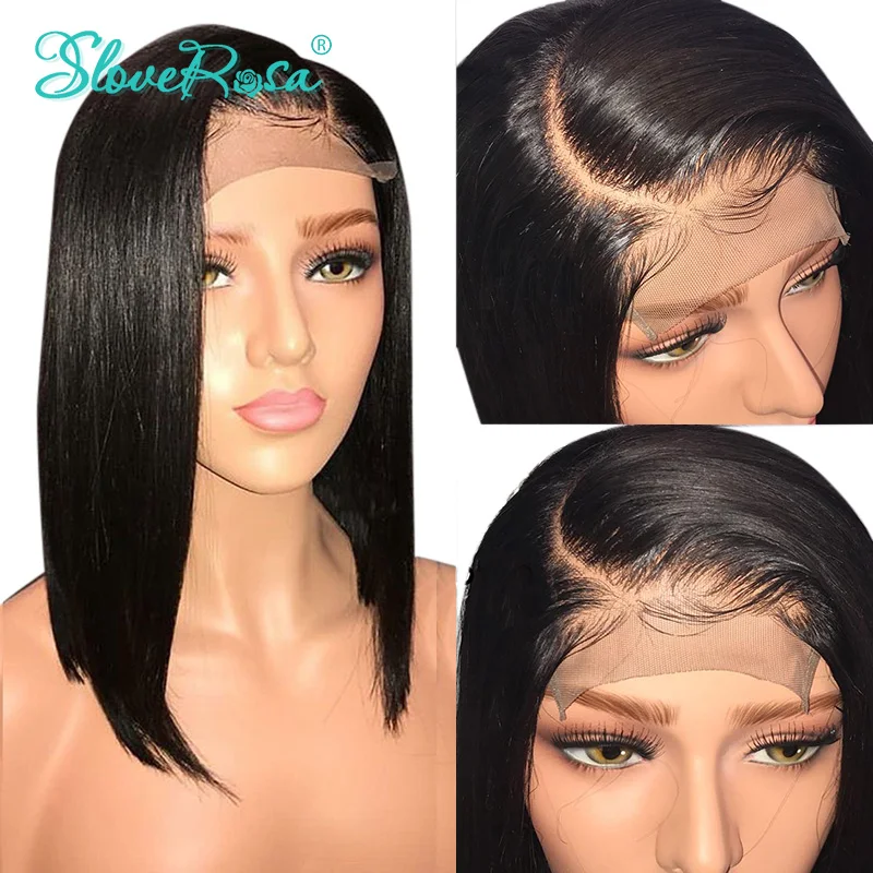 Full Lace Human Hair Wigs Short Bob Wig With Middle Part Pre Plucked
