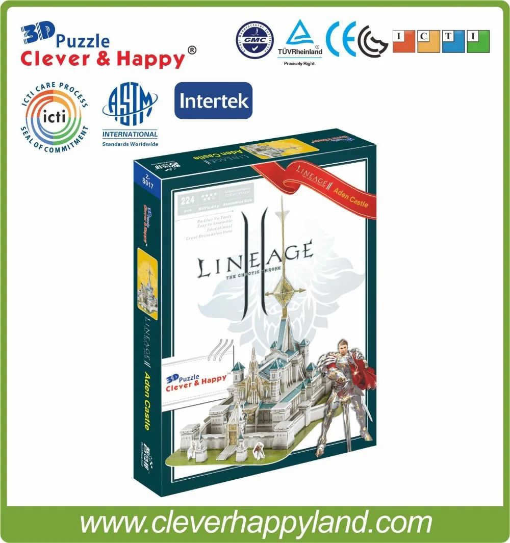 Best selling toy 3d puzzle game Lineage 2 Aden Castle paper model 224PCS 2
