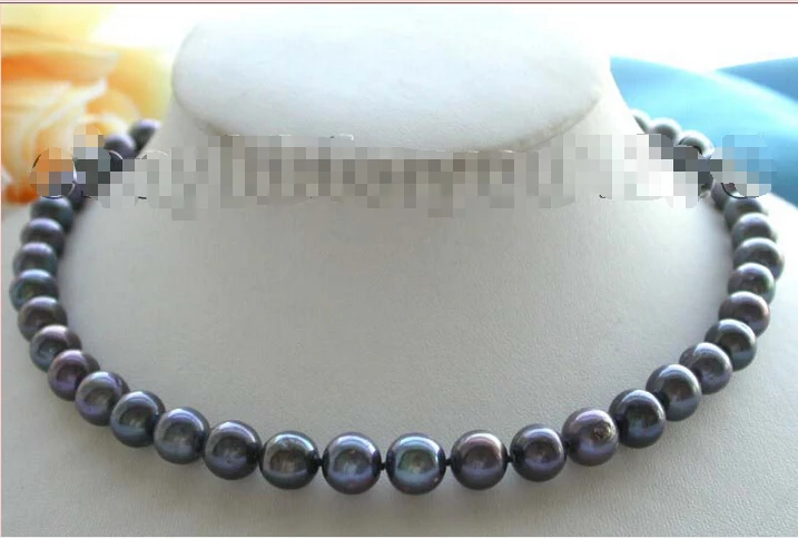 

Free shipping >>>>>>17" Natural 10mm Round Black Pearl Necklace