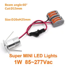 10 шт./лот 1 Вт Мини 20 мм LED Круглый серебро внимания Кабинет лампы чисто/теплый белый AC85-265v