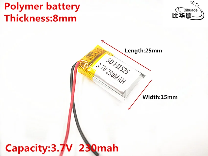 5 шт. литиевая батарея хорошего качества 3,7 V, 230 mAH, 801525 полимерный литий-ионный/литий-ионная аккумуляторная батарея для игрушка, портативное зарядное устройство, gps, mp3, mp4