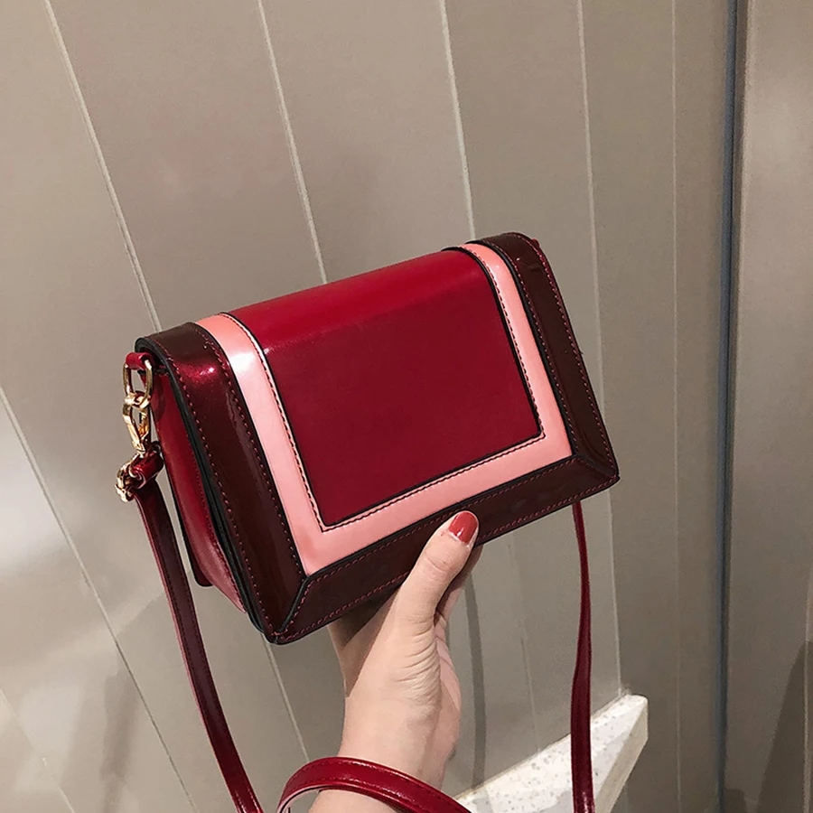 

Fashion Patchwork Panelled Patent Pu Leather Women's Shoulder Bags Ladies Small Flap Messenger Bags Women Handbags Females Bolsa