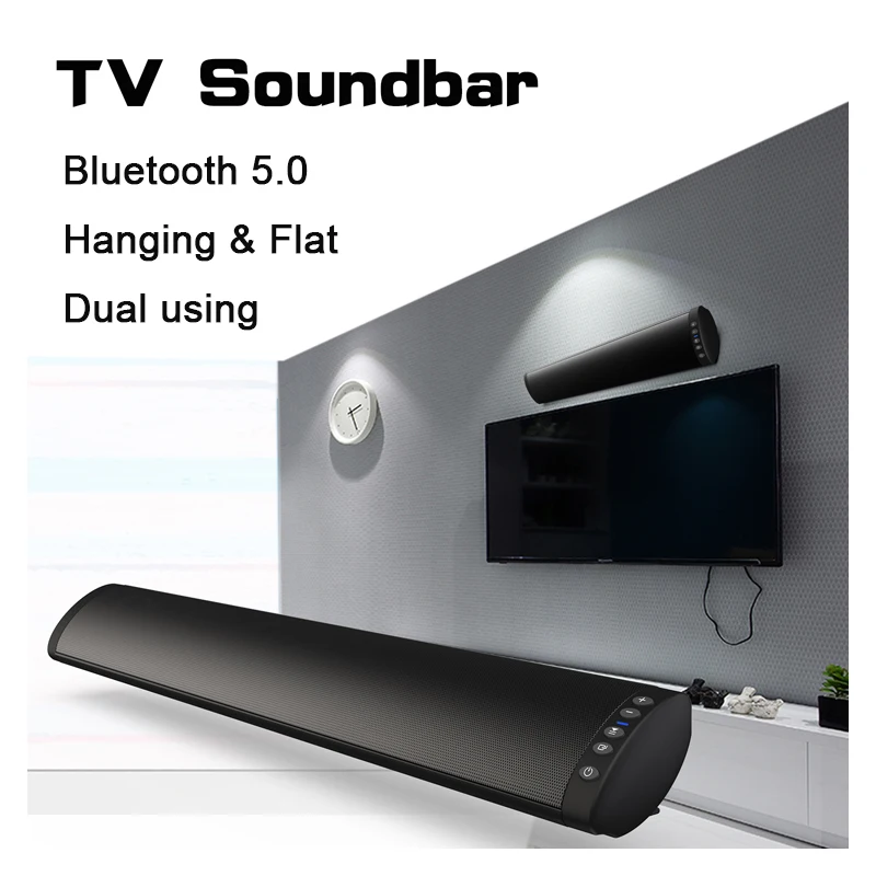 YINEW Bluetooth 5.0 FM Soundbar Wireless Speaker 20W Home Theater Column Surround Sound System Stereo Wall-Mounted Speaker