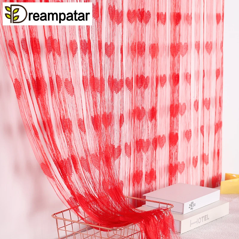 

100*200cm Simple Line String Curtain Window Vanlance Short Curtains Romantic Heart Design Marriage Room Door Decoration G02A