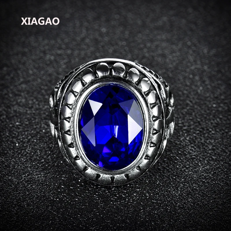 XIAGAO Ring for Man Blue & Red Oval Stone Titanium Stainless Steel Men Cross Ring Trendy Male's Jewelry Accessories for Boy