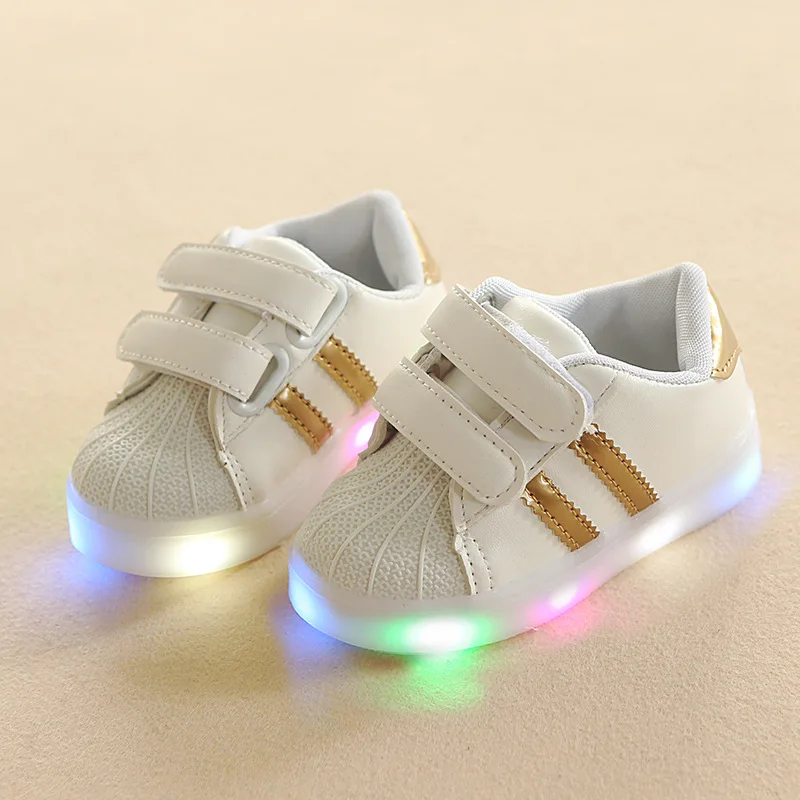 Fashion All seasons Hook&Loop LED lighting up kids shoes glowing up shinning baby girls boys shoes sports children sneakers