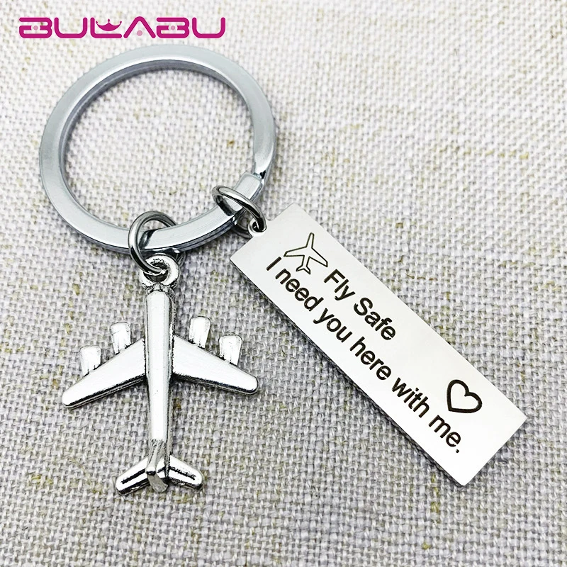 

BULABU Fashion Jewelry Aircraft Small Tag Key Chain Creative Gifts Sliver Stainless Steel Pendant Metal KeyChain brelok do klucz