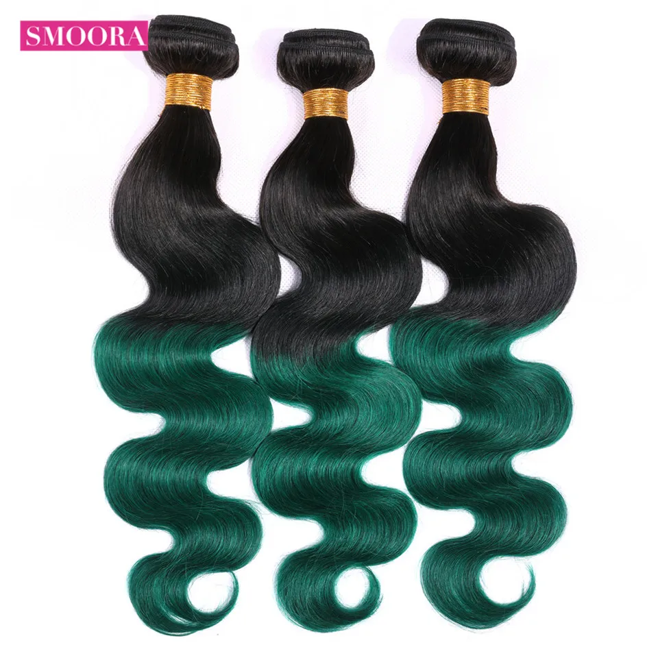 Smoora Ombre Bundles With Closure 1B/Green Two Tone Ombre Human Hair Weave Brazilian Body 3 Bundles Hair With Closure Non Remy Smoora Ombre Bundles With Closure 1B/Green Two Tone Ombre Human Hair Weave Brazilian Body 3 Bundles Hair With Closure Non Remy