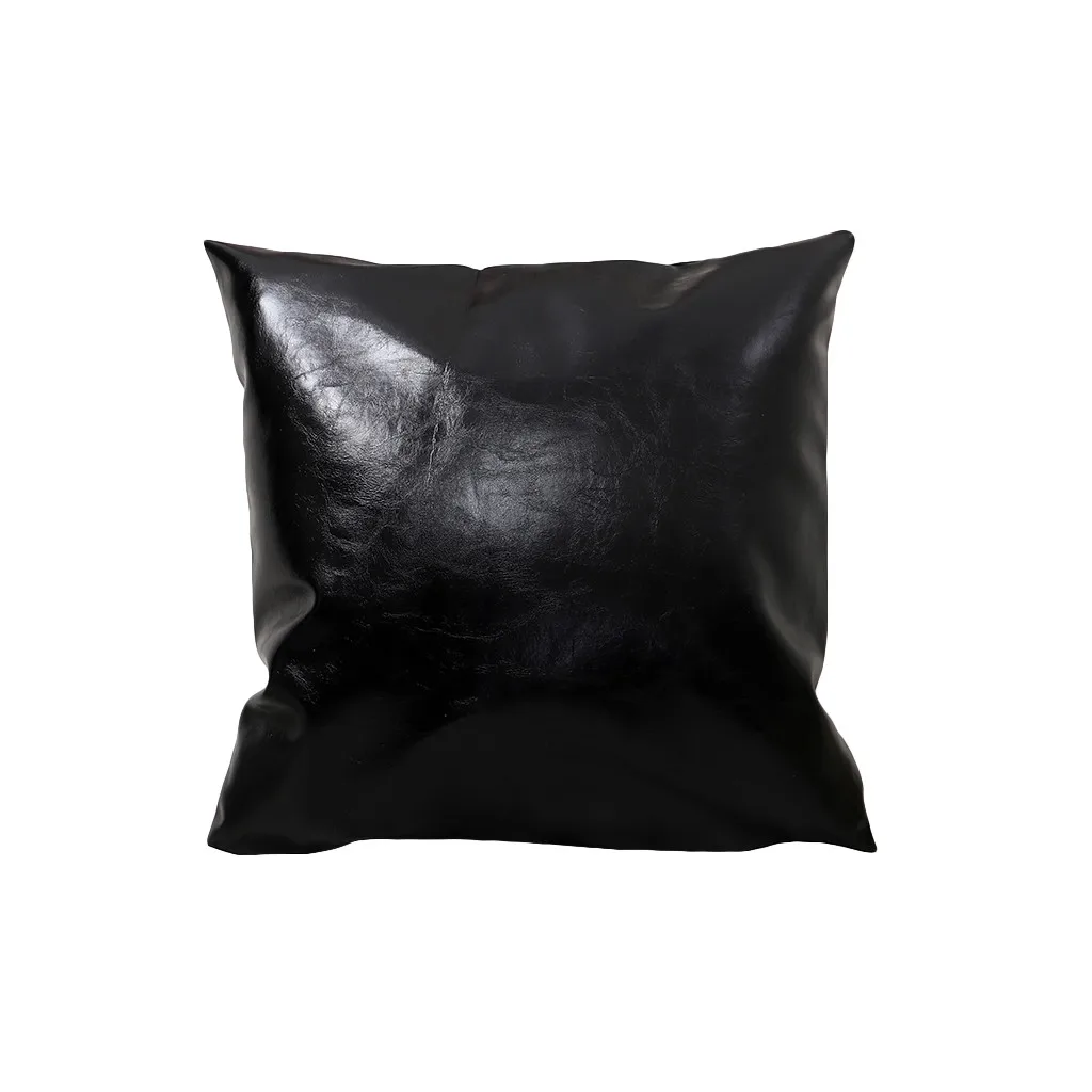 

New Pillow Cover Black Faux Leather Covers Throw Pillowcase For Home Solid Color Pillow Case 45*45 Pillowcases Silk Pillowcase