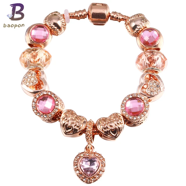 Baopon Jewelry Antique Rose Gold Charm Bracelet Green Gl Baopon Jewelry Antique Rose Gold Charm Bracelet Green Gl Beads Fits European Style Pan Bracelets