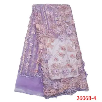 

African Tulle Exclusive Lace Dress Fabric Embroidery Trimming Lace High Quality Lace Fabric With Beads And Pearl QF2606B-4