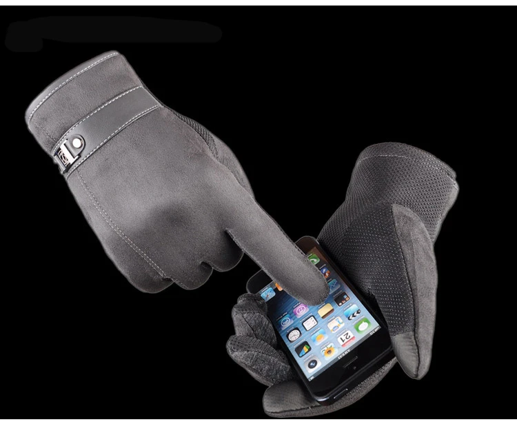 Осень-зима Сенсорный экран замшевые перчатки мужской бесплатная Размеры Утепленная одежда против скольжения для вождения мужские варежки