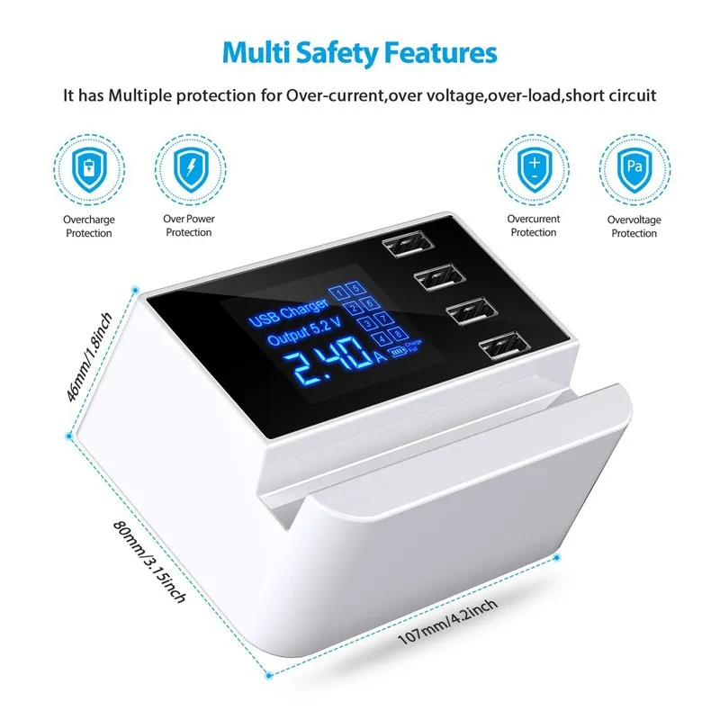 Universal 4 Port USB Smart Wall Charger Led Display Fast Charging Power Adapter (6)
