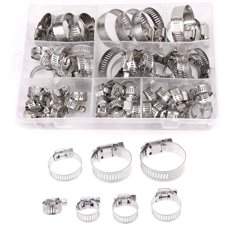 

60 Pcs Stainless Steel Hose Pipe Hoop Strong Hose Clamps Wire Assorted Kit Tool