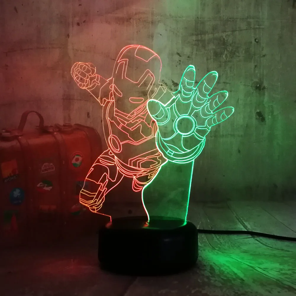 С героями комиксов Марвел, новая "Железный человек" Новинка 3D RGB светодиодный ночной Светильник смешанные двойной Цвет изменить LED Настольная лампа домашний Декор Рождественский подарок для детей мульти Цвет