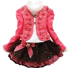 Комплект одежды принцессы из 3 предметов с цветочным рисунком для маленьких девочек, короткая мини-куртка, блузка, рубашка кружевная юбка-пачка комплекты для маленьких девочек, детская одежда