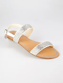 

Low sandals with rhinestones-white