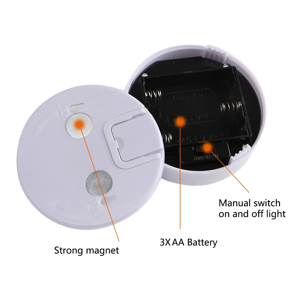 Светодиодный ночник с датчиком движения, магнитный беспроводной ночной Светильник AA с питанием от аккумулятора, Автоматическое включение/выключение, портативный светильник для кемпинга, крючок