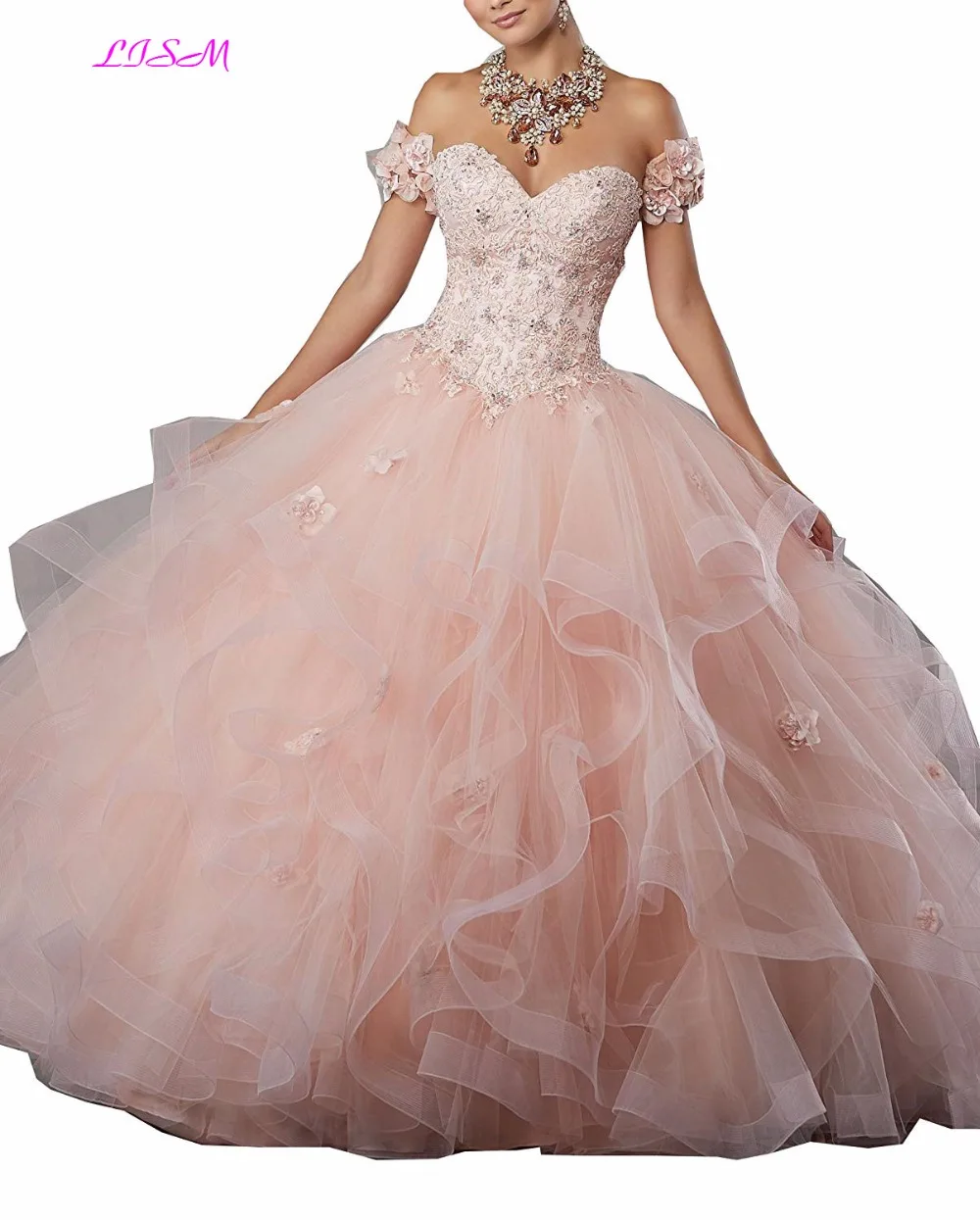 

Sweetheart Lace Appliques Sweet 16 Quinceanera Dress Debutante Flowers Beadings Tulle Prom Party Gowns Long Lace up Formal Gowns