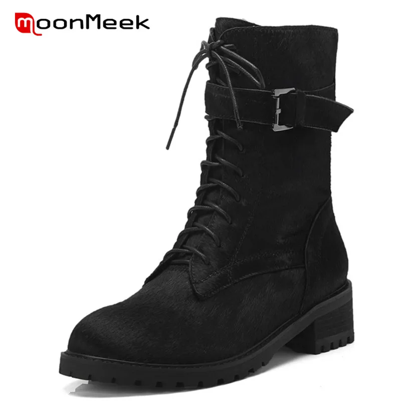 MoonMeek/Лидер продаж 2020 г. Женские ботинки Осень зима женские ботильоны с круглым