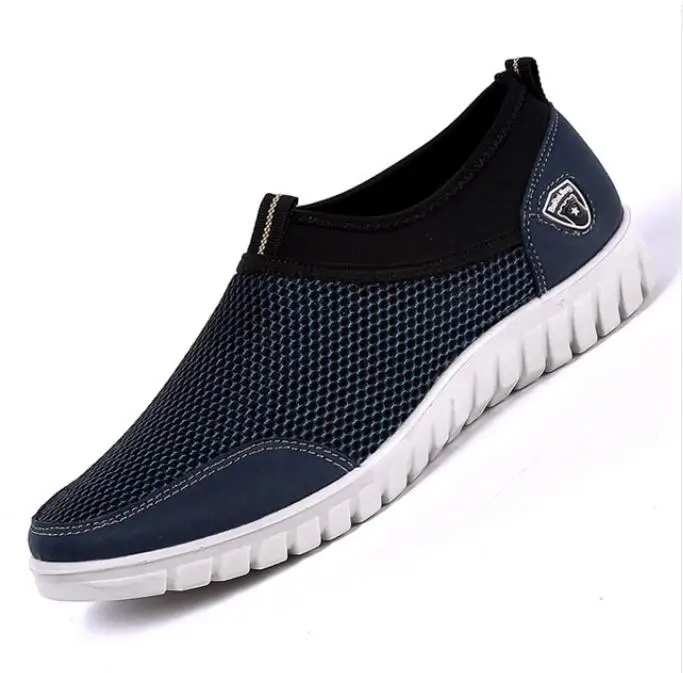 Для мужчин; повседневная обувь кроссовки летние сетчатые воздухопроницаемая комфортная обувь Мужская обувь Мокасины Обувь Slipon прогулки большой размер 38-48 - Цвет: Blue