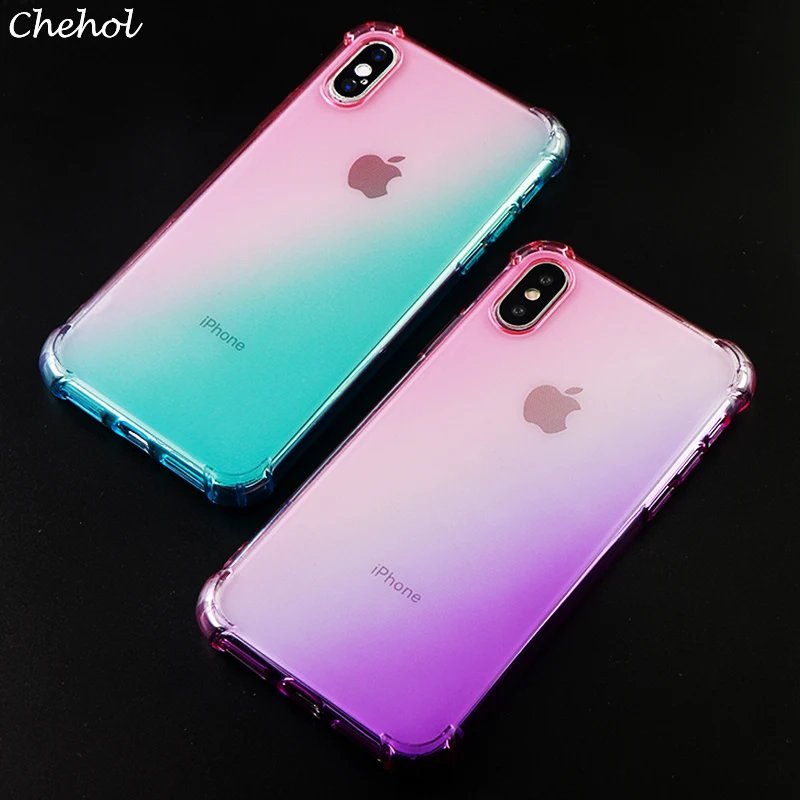 Fashion Gradient Phone Cases for iPhone X XS MAX XR 6 s 7 8 Plus Fitted Case Soft Silicone Mobile Cell Covers Accessories | Мобильные