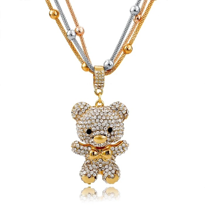 Стеклянный медведь кулон бусы длинное колье, ювелирное изделие модные плетеные ожерелье Золото для женщин эффектное ожерелье SNE150786 - Окраска металла: GOLD BEAR