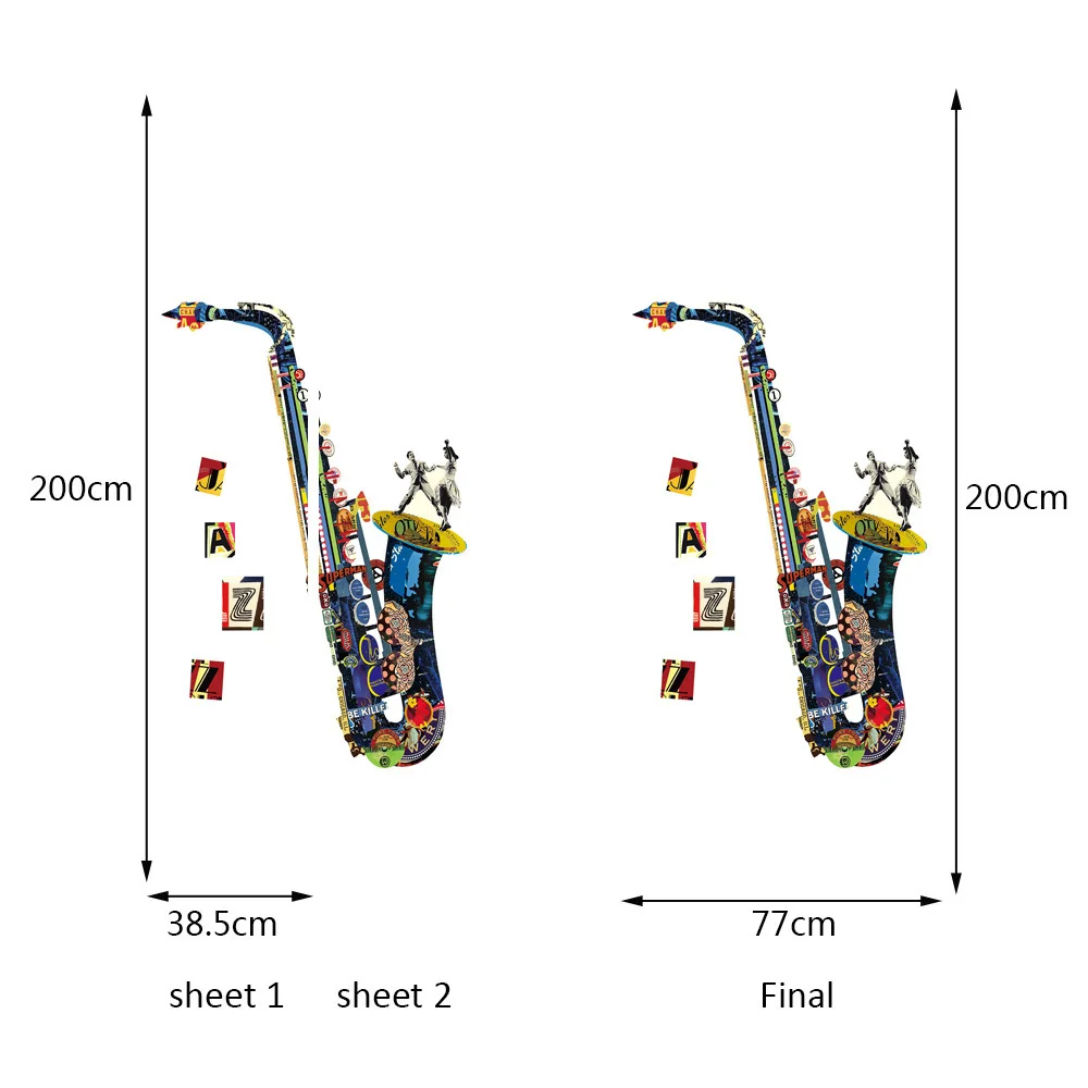 3D эффект наклейки Красочные саксофоны настенная Фреска двери обои стикеры для украшения дома самоклеящиеся виниловые съемные