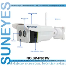 SunEyes ONVIF 960 P SP-P901W 1.3 МП HD Wi-Fi Беспроводная Ip-камера открытый Проект Высокое Качество Массив ИК 25 М Низкой Освещенности SD/TF Карта слот