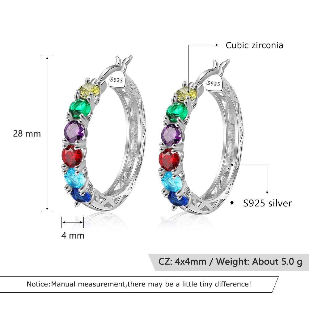 Personalized 925 Sterling Silver Hoop Earrings for Women Custom 6 Birthstones Statement Earrings Birthday Gift JewelOra EA103257