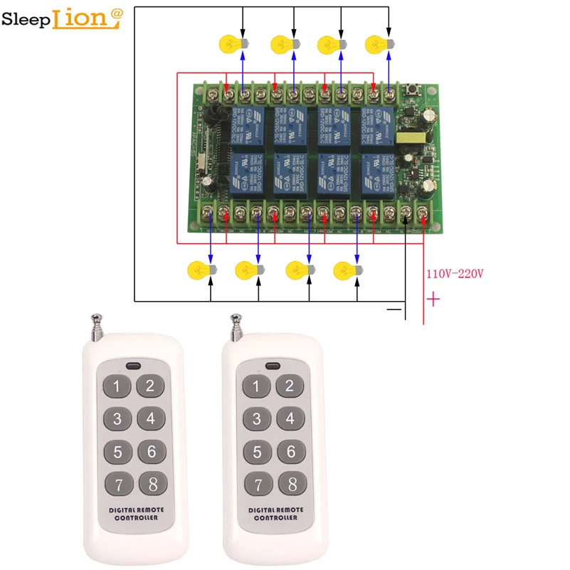 

Sleeplion AC 110V 220V 8 CH Channel 8CH RF Wireless Remote Control LED Light Bulb Switch System Receiver + Transmitter 315MHz