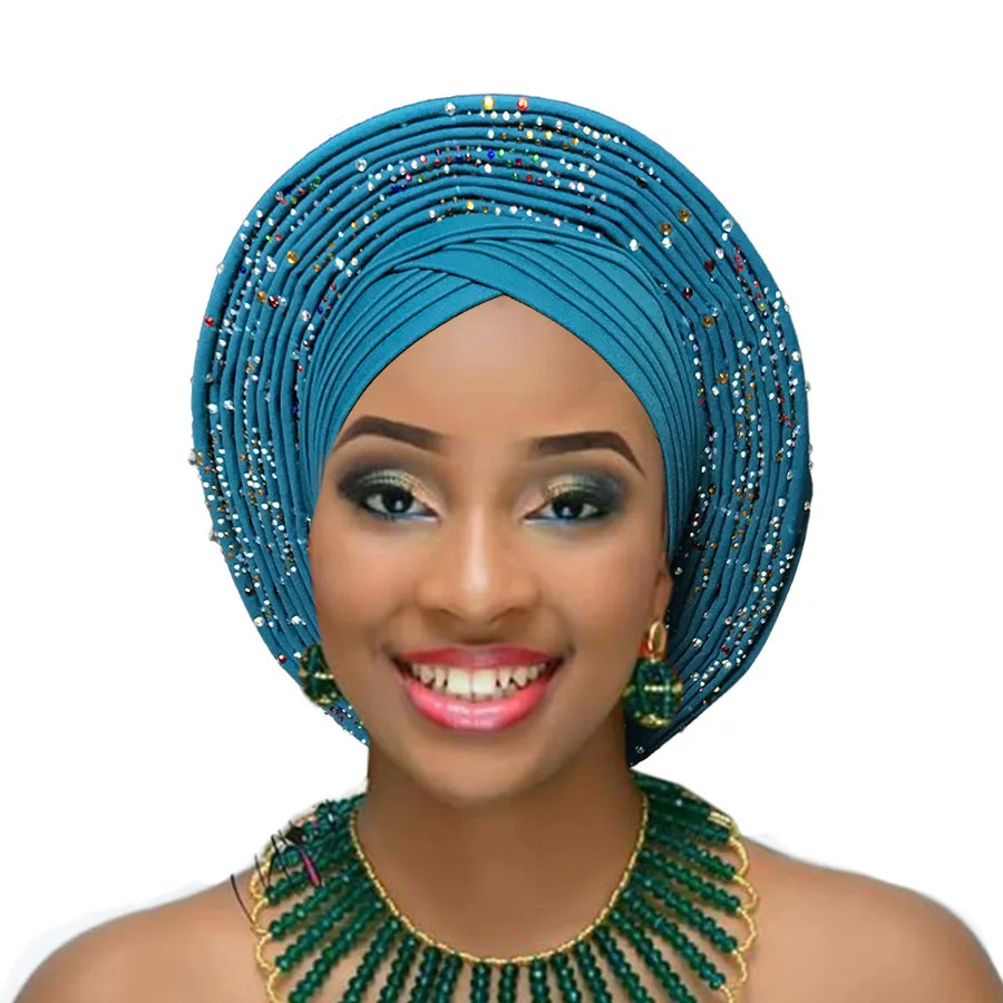 2018 Nigerian gele headtie already made auto hele turban cap african aso ebi gele aso oke headtie big brim (12)