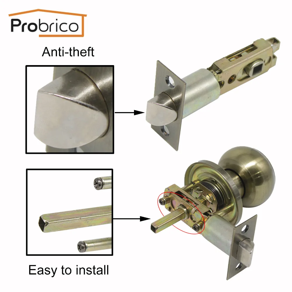 Probrico круглые дверные ручки для межкомнатных дверных замков, Античная бронзовая дверная ручка с регулируемой защелкой, прохождение/Конфиденциальность/Входной замок