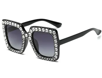 

FENCHI Vintage Black crystal Sunglasses Women Oversized Diamonds Flat Mirror Square Sexy Driving Sun glasses Zonnebril Dames